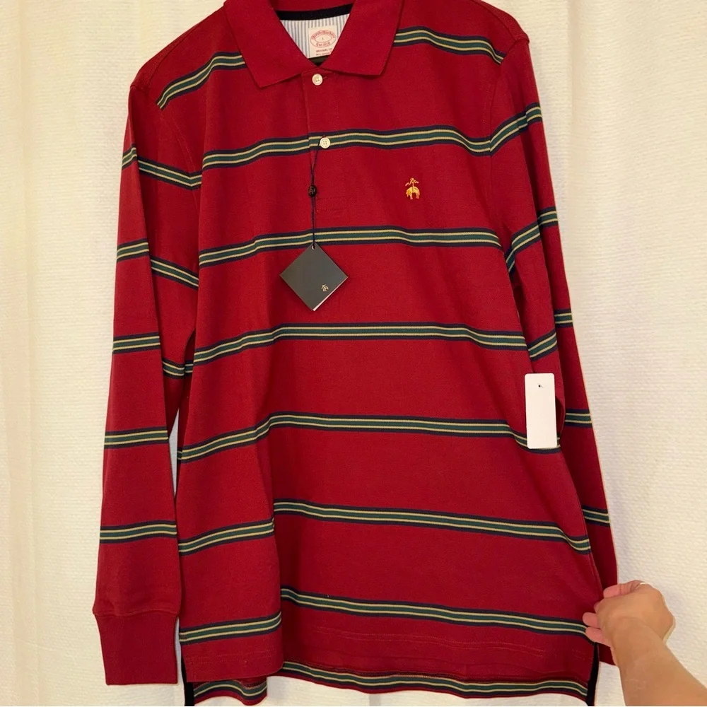 Brooks Brothers 2 shirt bundle- maroon Polo with Green/Navy Stripes & Navy polo